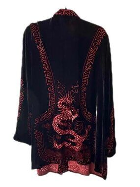 Citron Santa Monica Velvet Silk Blend Button Up Dragon Sequins